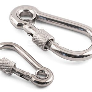 Carabiner spring hook with eyelet and safety nut for rigging and industrial use