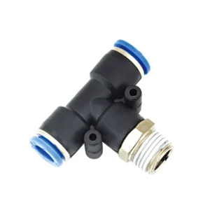 Industrial pneumatic tee fitting for compressed air systems