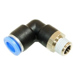 Industrial pneumatic elbow connector for compressed air systems